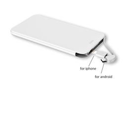 2019 Hot selling Ultra thin mini mobile power bank 5000mah portable charger built-in cable power bank for iphone and android